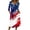 White, variant on Women's Independence Day 250 Years Anniversary Floral and Flag Print Dress 3/4 Sleeve Button Neck Midi Dress Loose Fit Casual Patriotic Summer USA Flag Dress for Daily Wear Dark Blue L