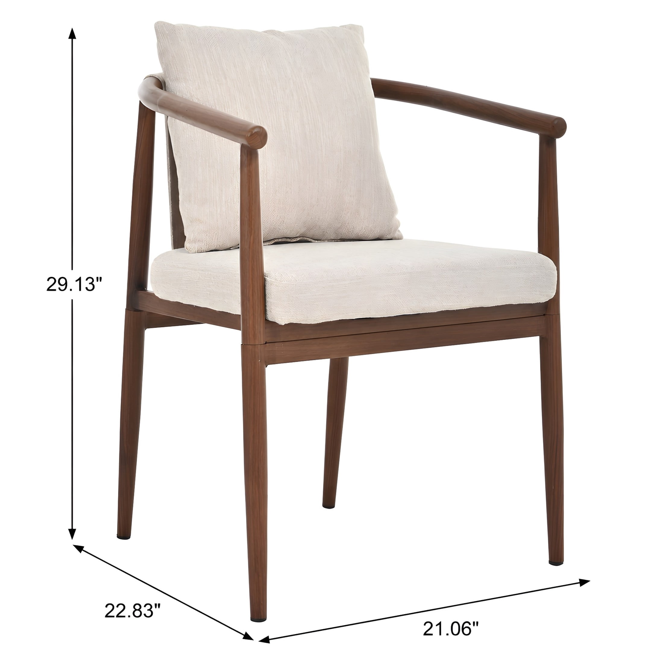 Christopher Knight Home Mid-Century Dining Chairs with Seat & Back Cushion, Iron Frame, Walnut+Beige, Set of 2