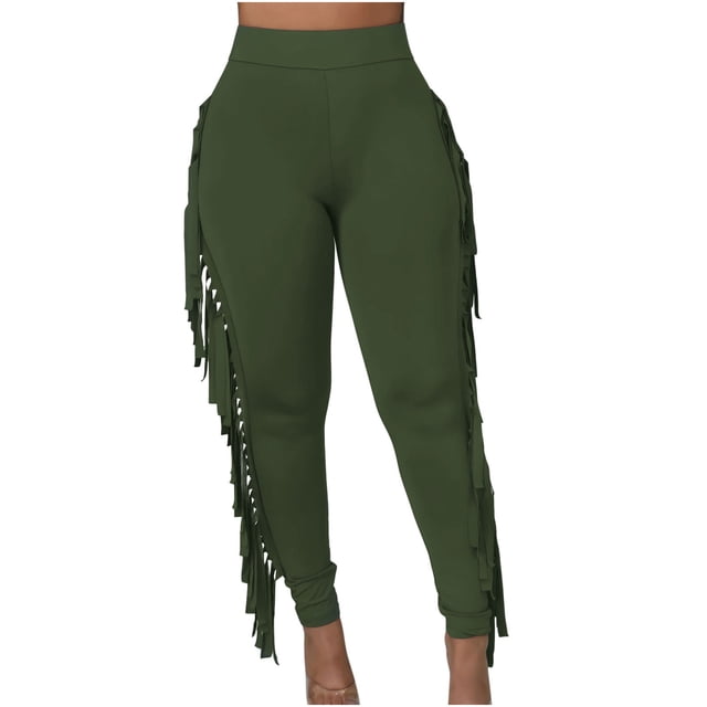 Birdeem Pantalon Aguichant Moulant à Franges pour Femmes