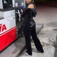 thumbnail image 3 of Women’s Casual Tracksuit Two Piece Set Zip Up Hooded Jacket Flare Pants Soft Velour Lounge Outfit Athletic Streetwear Matching Set, 3 of 12