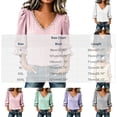 thumbnail image 3 of ClodeEU Women's V Neck Puff Ruffle Cuff 3/4 Sleeve Blouse,Casual Solid Loose Textured Top Green,Women's Plus M, 3 of 5