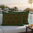 thumbnail image 4 of Pack of 2 Vintage Red Roses Outdoor Pillow Covers Decorative, Waterproof Pillow Protector, Green Abstract Art Floral Ethnic Lumbar Throw Pillowcases for Patio Couch Sofa Home Decor 20"x12", 4 of 8