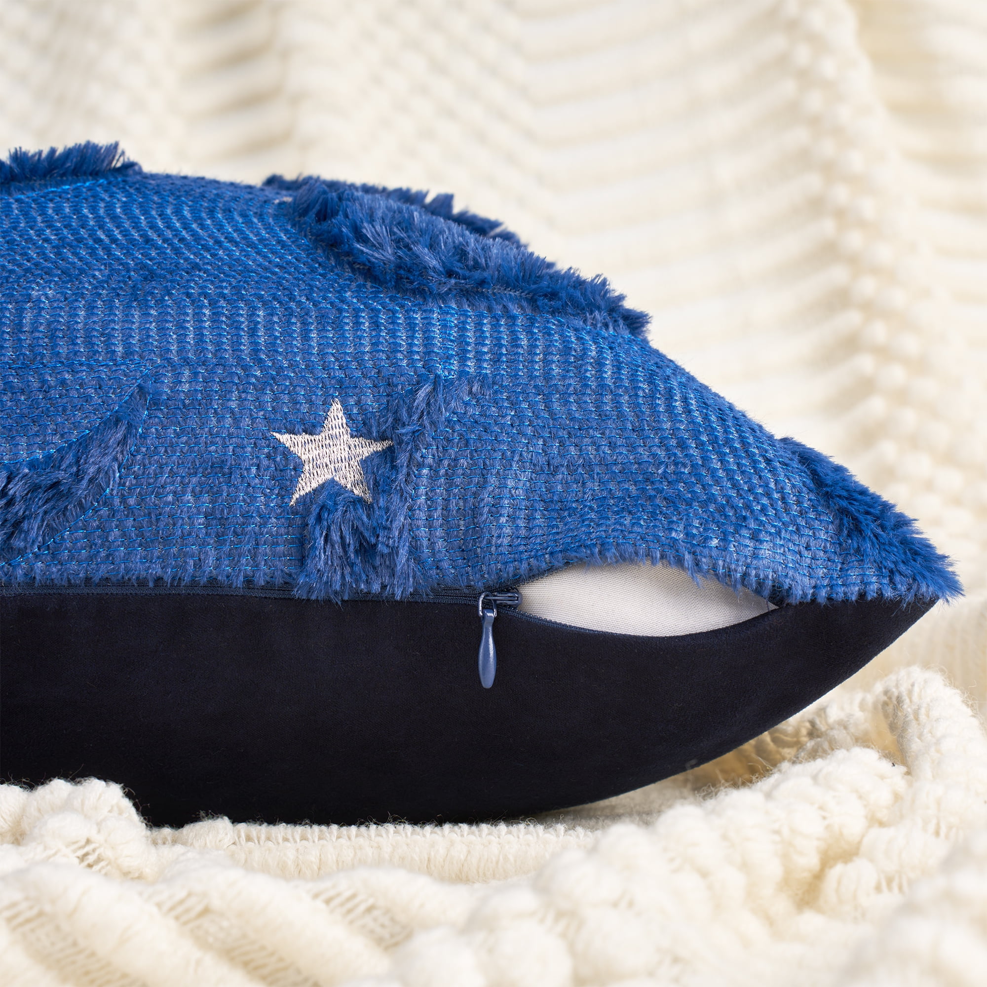 Unique Bargains Star Embroidered Throw Pillow Covers Pack of 2 Blue 18" x 18"