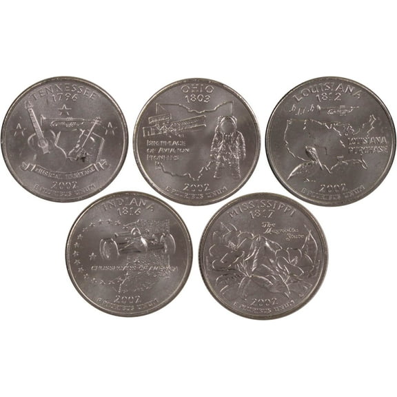 2002 D State Quarter 5 Coin Set BU Uncirculated Mint State 25c Collectible