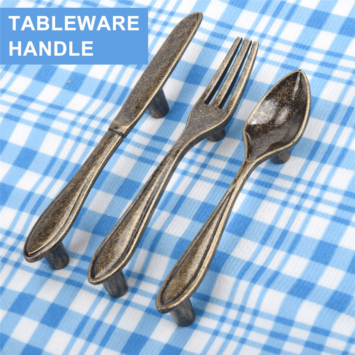 15 Pcs Knife Spoon Fork Kitchen Cabinet Closet Drawer Pull Handles Knobs 3-Inch Center to Center Bronze Zinc alloy