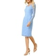 thumbnail image 4 of Vestido Midi de Cóctel para Mujer con Estilo Chic Inspire, Cuello en V, Encaje Floral, Manga Larga Transparente, Talla M, Azul Claro, 4 of 5