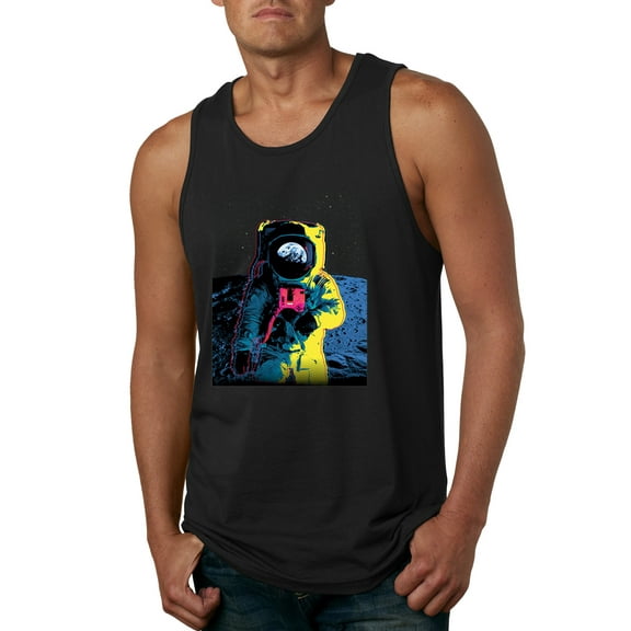 Wild Bobby, Colorful Cosmic Neon Astronaut Lunar Spaceman Moon Galaxy, Fashion, Men Graphic Tank Top, Black, Small