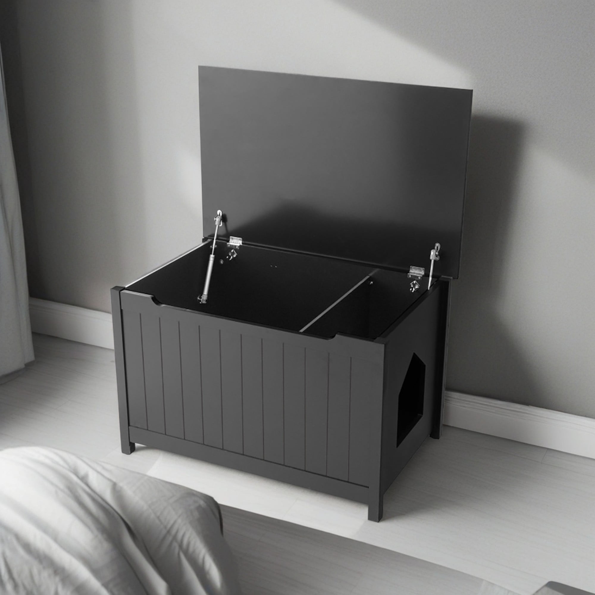 resenkos 31" Wooden Cat Litter Box Enclosure with Top Opening, Hidden Cat House Washroom Furniture, Black