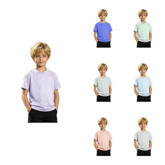 QHFBli Boys Mesh Crew Neck Tees, Kids Athletic T-Shirts, Lightweight Breathable Tops for Tennis, Running & Casual Wear Light Purple 8-9 Years