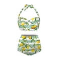 thumbnail image 4 of XIAONU Womens Lemon Floral Stripe Halter Swimwear Slim Fit Sleeveless Sweetheart Neck High Waisted Bikini Set Lightweight Vibrant Beach Swimsuits, 4 of 4