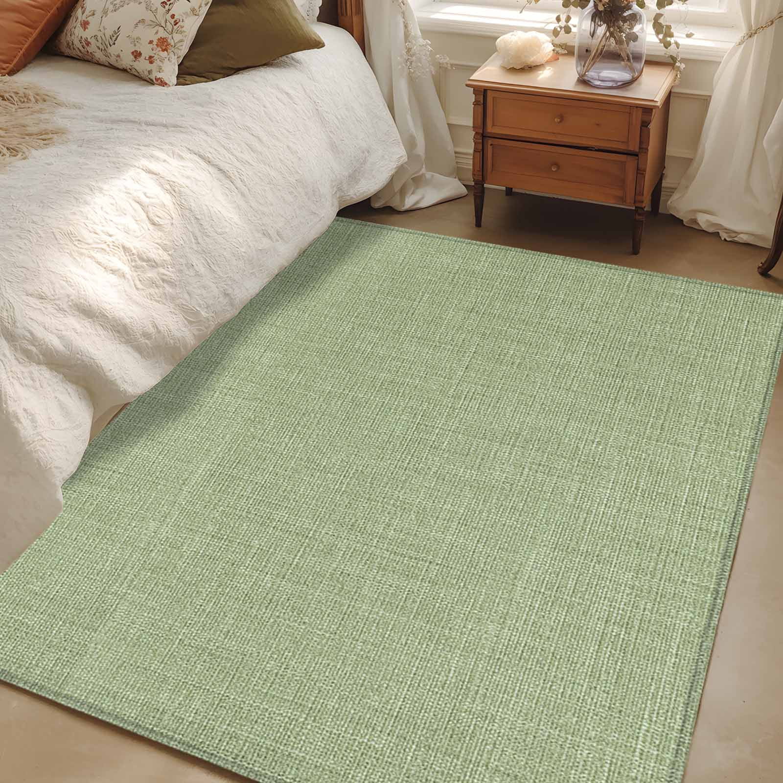 Vintage Sage Green Living Room Rug 4x6 Washable Area Rug for Bedroom, Non-Slip Dining Room Rugs Farmhouse Retro Beige Solid Color Indoor Carpet for Kitchen Entryway Office Nursery Laundry