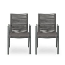 Teny Outdoor Dining Chair Set of 2, Dark Gray Metal. Woven Rope Seat Back