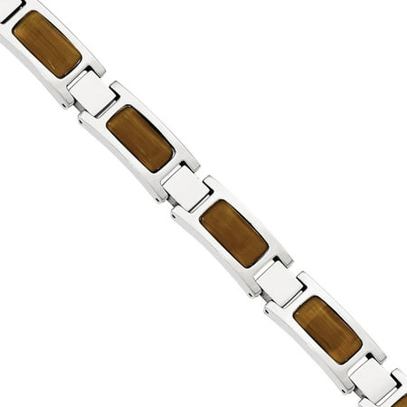 Primal Steel Tiger's Eye Stainless Steel Polished Bracelet, 8.5