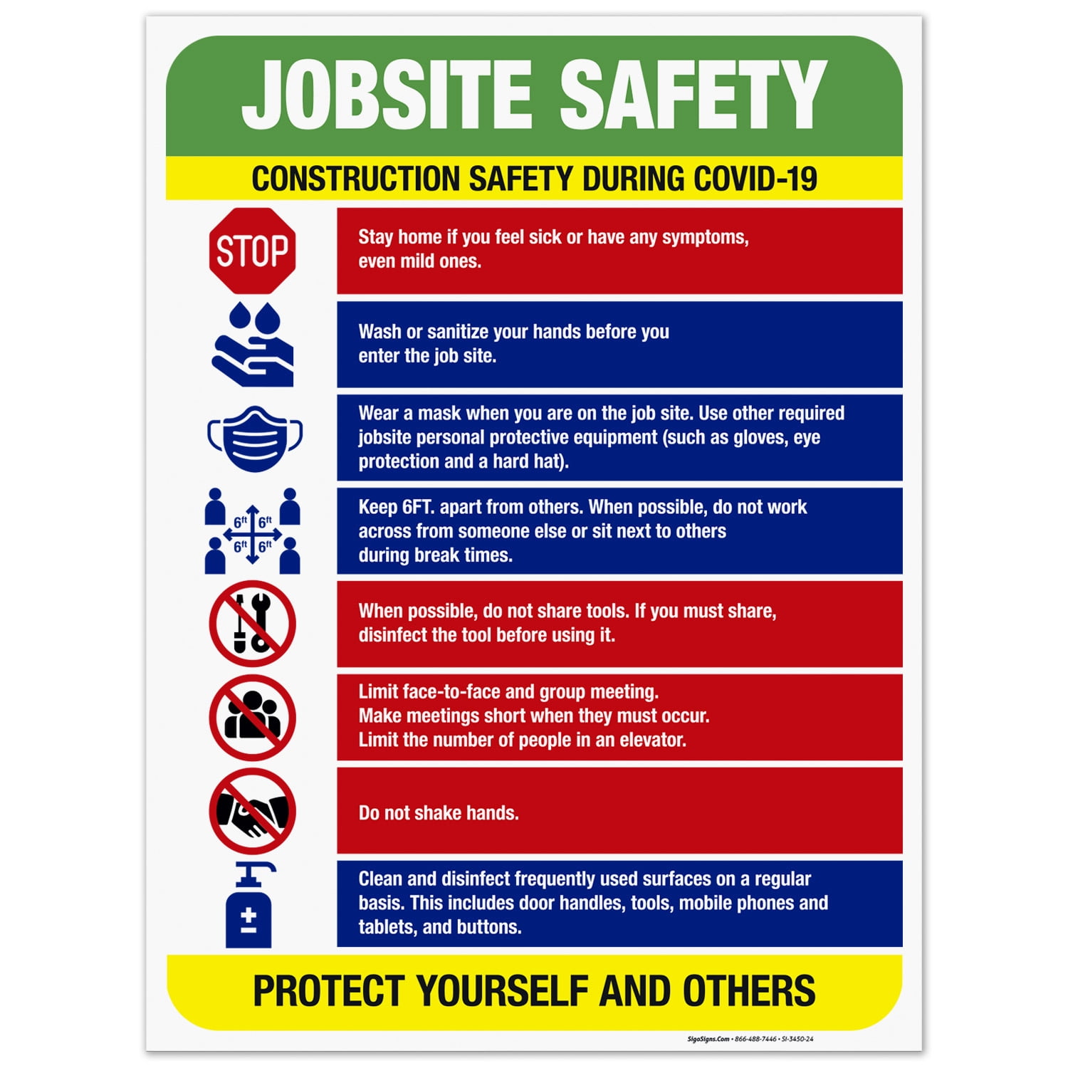 Construction Social Distancing Sign, Jobsite Safety Covid 19 Rules Sign, 18x24 Corrugated