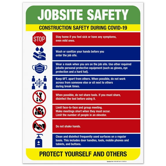 Construction Social Distancing Sign, Jobsite Safety Covid 19 Rules Sign, 18x24 Corrugated Plastic