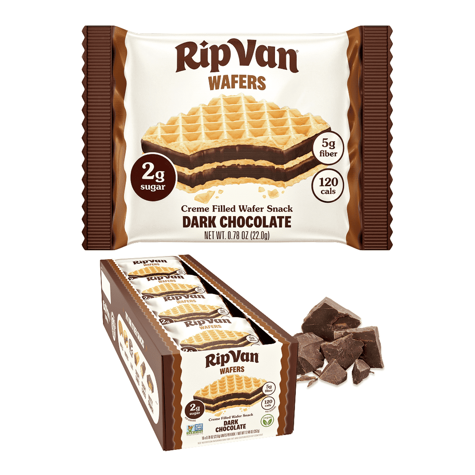 Rip Van Dark Chocolate Wafer Cookies, Baked, Keto Friendly, Non-GMO, Low Sugar, 16 Count