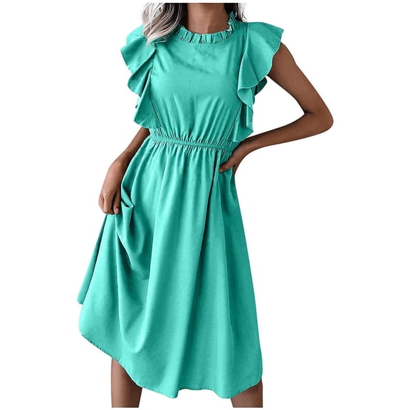 TIHLMK Summer Dress for Women Women Casual O-Neck Sleeveless Summer Solid Color Knee-Length Dress For Beach