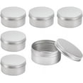 thumbnail image 1 of Paquete de 6 latas de aluminio redondas con tapa de rosca de 6.8 oz, ideales para guardar especias, dulces, té o regalar (platino)., 1 of 9