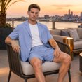 thumbnail image 4 of AZoiNM Men's Short Sleeve Shorts Suit Set Summer Two Button Notch Lapel Loose Fit, 4 of 18