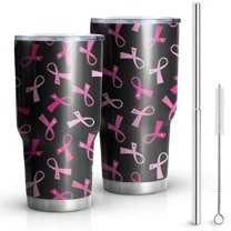 30oz Breast Cancer Tumblers Stainless Steel Tumbler with Lid and Straw,Vacuum Insulated Double Wall Travel Tumbler Cups Mug with Cleaning Brush for Coffee,Tea
