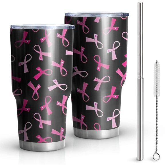 30oz Breast Cancer Tumblers Stainless Steel Tumbler with Lid and Straw,Vacuum Insulated Double Wall Travel Tumbler Cups Mug with Cleaning Brush for Coffee,Tea