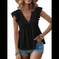 thumbnail image 3 of Blusa de Tirantes con Cuello en V, Mangas con Volantes y Ojales Acampanados para Mujer Negro S, 3 of 7