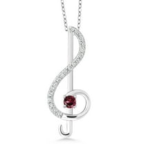 Gem Stone King Treble Clef Music Note Pendant Necklace Set in 925 Sterling Silver for Women By Keren Hanan | Round 3MM Gemstone Birthstone and White Moissanite | with 18 inch Silver Chain
