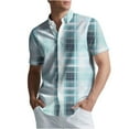 thumbnail image 2 of Handshe Mens Button Up Shirts Short Sleeve Plaid Printed Lapel Dress Shirt Vintage Classic Bowling T-Shirts, 2 of 6