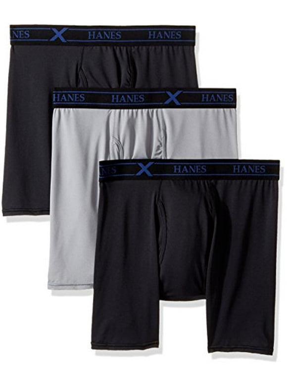 Hanes Ultimate Men's 3-Pack X-Temp Performance Stretch Boxer Briefs, Black/Gray 2XL