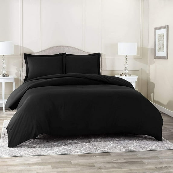 Ultra Soft 1000 Series Black 3 Piece Full Duvet Cover Set ( Duvet Cover + 2 Pillowcases ) Zipper Closure Egyptian Cotton Farmhouse Bedding Comforter Cover Set