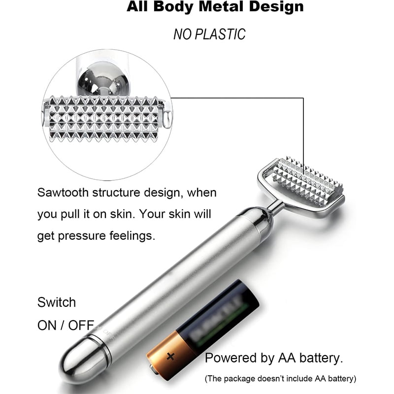2-in-1 Electric Facial Roller Massager, Hot & Cold Terahertz Stone Face Roller for Puffiness, Wrinkles, and Skin Tightening, Vibrating Eye and Face Massage Tool (Silver)