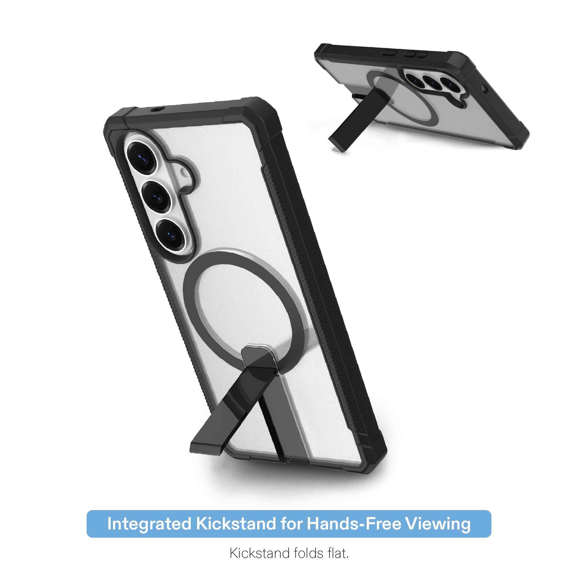 onn Magnetic Compatible Dual-Layer Phone Case with Kickstand for Samsung Galaxy S26+ - Black/Clear