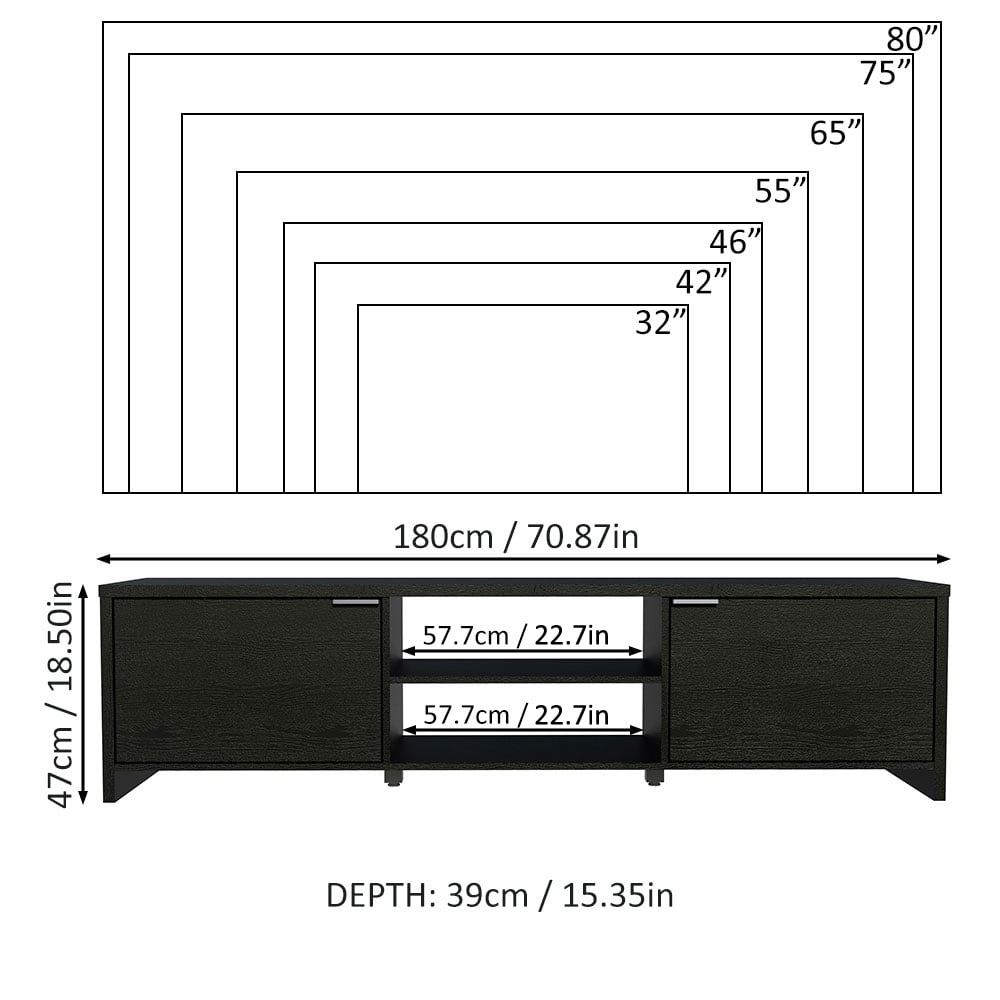 Madesa TV Stand Large Media Console with Cable Management for 65, 75 Inch Media Storage Gaming Living Room Entertainment Center Modern Wooden Television Cabinet - Black