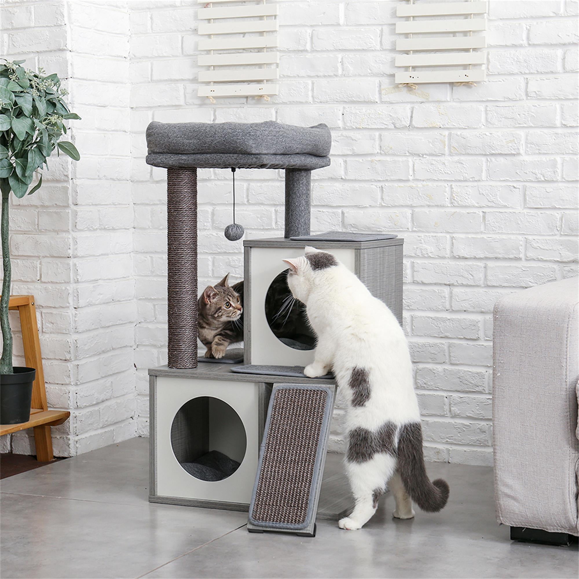 resenkos 34" Cat Condo for Multiple Cat Tree Houses with Spacious Perch, Cat Tower for Big Cats, Gray