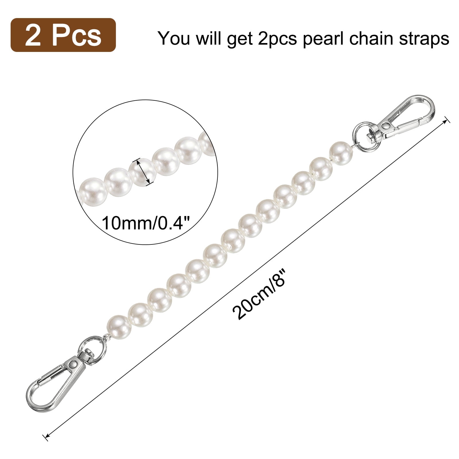 Unique Bargains Pearl Purse Strap Replacement Chain Silver 8"