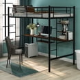 thumbnail image 2 of Euroco Modern Twin Loft Bed, Heavy Duty Bed with Rustic Wood Desk and Keyboard Tray for Kids Teens, Metal Bed, 2 of 11