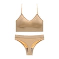 thumbnail image 4 of Huowey Bras For Women No Underwire Solid Color Ribbed Knit Set U-Neck Thin Spaghetti Strap Wireless Crop Bralette Low Rise Briefs Stretch Brassiere,Beige, 4 of 4