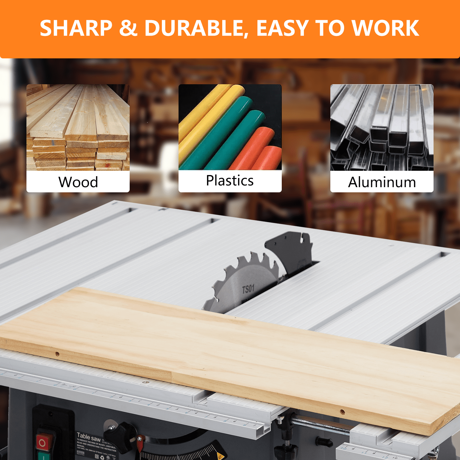 Kojooin 10-Inch 15a Multi-Purpose Table Saw with Stand and Push Bar, Capable Of 90° Crosscuts and 0-45° Miter Cuts, 5000 Rpm Speed, Adjustable Blade Height, Suitable for Woodworking