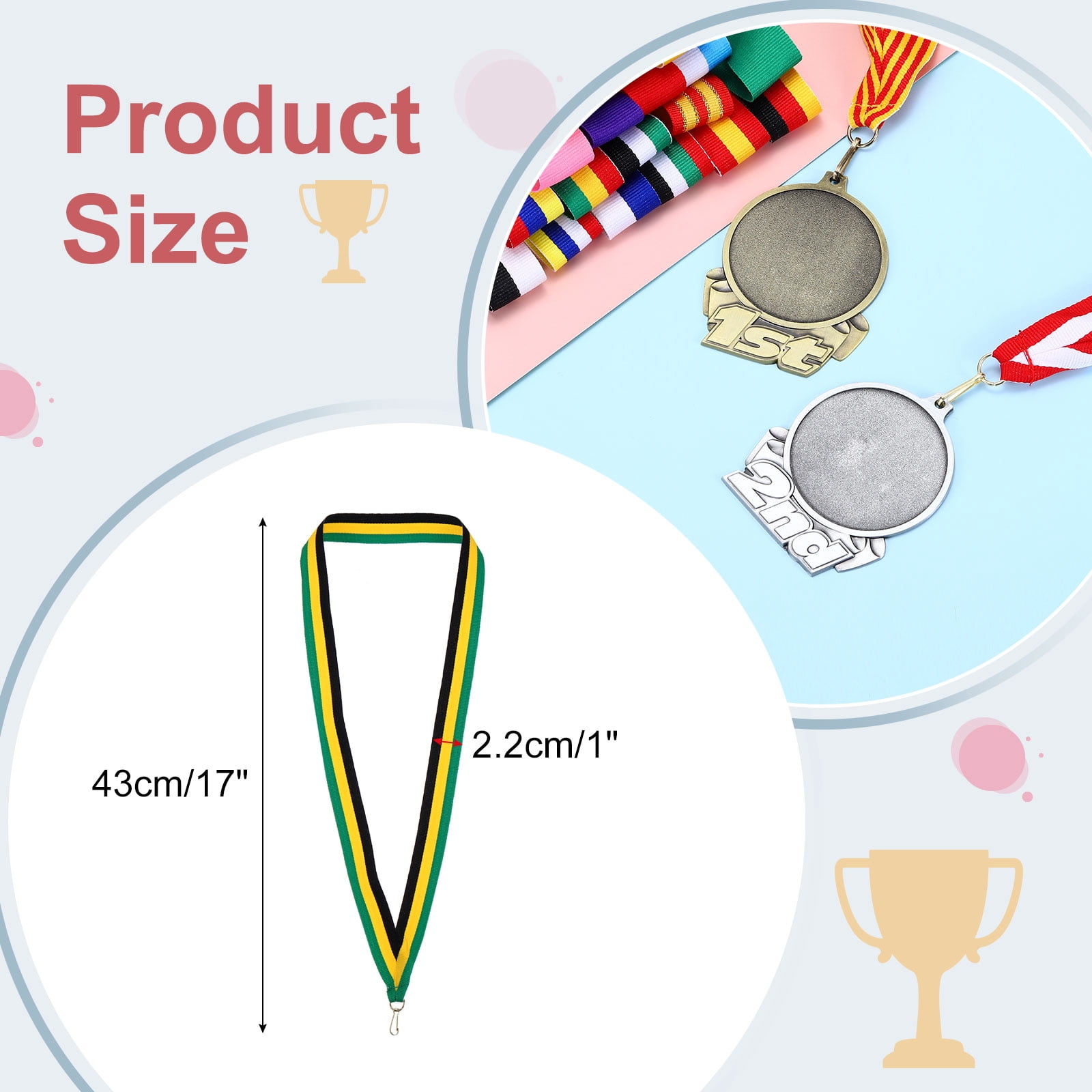 Uxcell 50Pcs Award Neck Ribbons with Snap Clip Medal Lanyards Black/Yellow/Green
