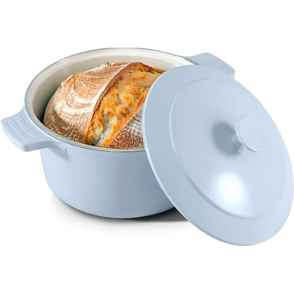 Gotham Steel Dutch Oven 5 Qt Pot With Lid Nonstick Ceramic Cooking Hot Pot Cast Aluminum Induction Stock Pot, Blue