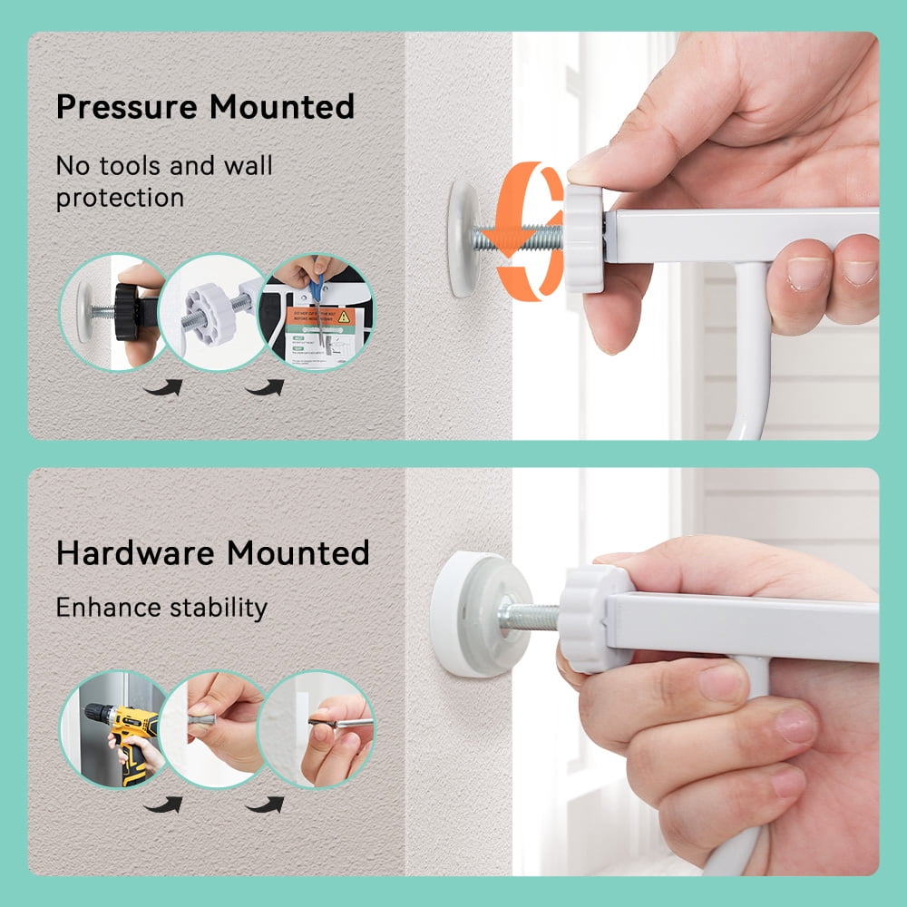 29.5-48.4" Wide Pet Gate with Cat Door, Pressure Mount, Safety Gate Gift,White