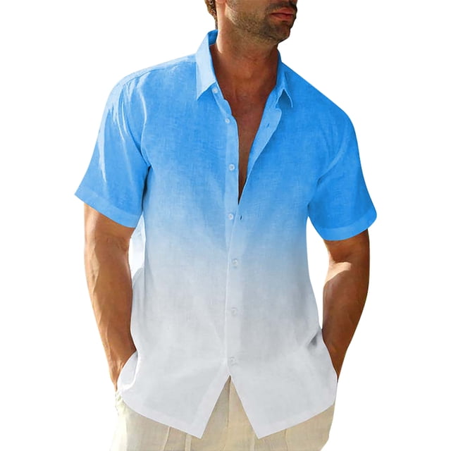 Men'S Casual Loose Fitting Short Sleeved Shirt Fashionable Lapel Shirt Top M