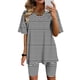 thumbnail image 2 of Blusas para las Mujeres Casual Impreso Cuello en V Manga Corta Blusa Pantalones Cortos, Conjuntos de Ropa para las Mujeres, 2 of 4