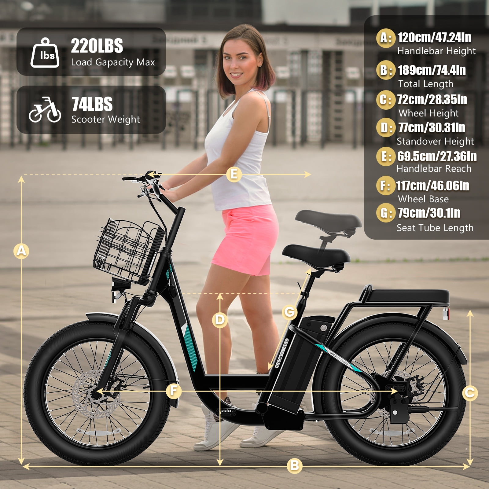 SANOPY Peak 819W Electric Bike for Adults,20 MPH,20 Mile Range,375Wh Battery,Adults Ebike for Commuting,Adult Electric Scooter with Adjustable Seat&Basket,UL2272 Certified