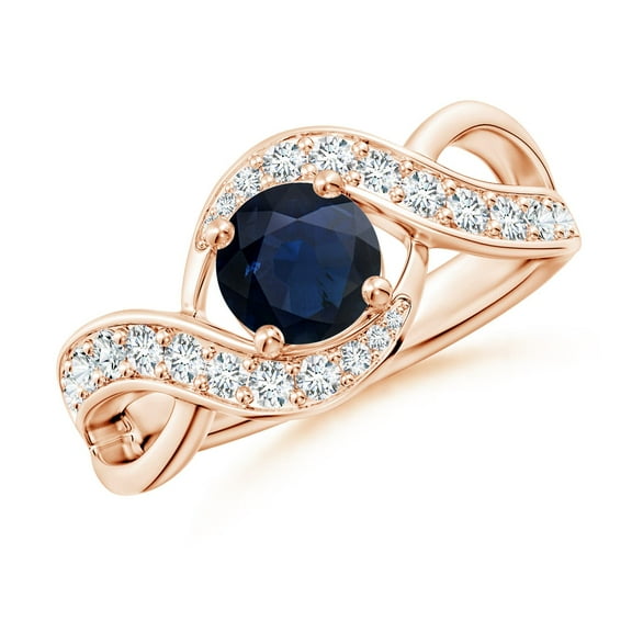 ANGARA Natural Solitaire Round 1 ct Blue Sapphire Infinity Promise Ring in 14K Rose Gold for Women (Size-6mm) | September Birthstone, Anniversary, Jewelry Gift for Women | Natural Blue Sapphire Ring