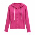 thumbnail image 4 of Women's Button Front Ribbed Knit Hooded Cardigan, Drawstring Long Sleeve Casual Lightweight Sweater for Women, Sizes S-2XL, 4 of 4