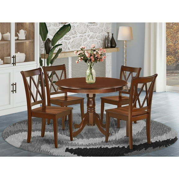 Antique Kitchen Table Set for 4 - 5 Piece Dining Set, Round Table & Chairs, 42 Inch, Mahogany Finish