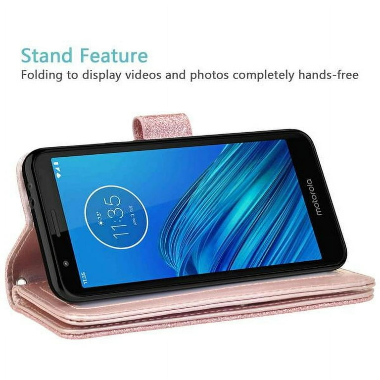 Case for Moto E6 Case Glitter [Kickstand] Pu Leather Wallet Case