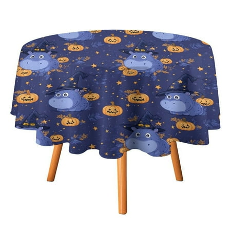 

JINGDS Witch Hat Hippo Delight-1110 Round Table Cloth Halloween Tablecloth Thanksgiving Day Table Cloth Round Cover Circle Tablecloth for Halloween Thanksgiving Fall Party