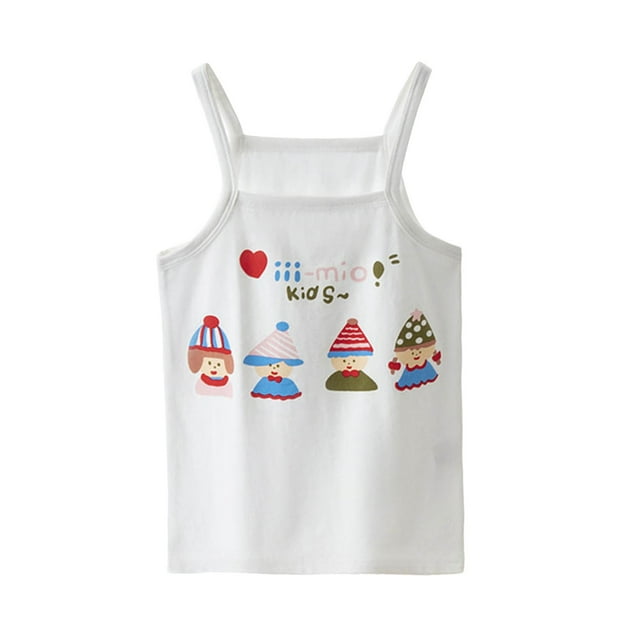 Débardeur Blanc pour Filles Camisole Sans Manches Imprimé Dessin Animé 9 Ans-10 Ans